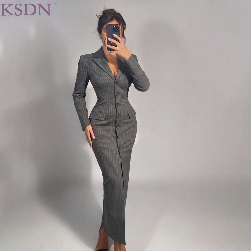 Formal Skirt - Blazer de mujer a rayas grises,