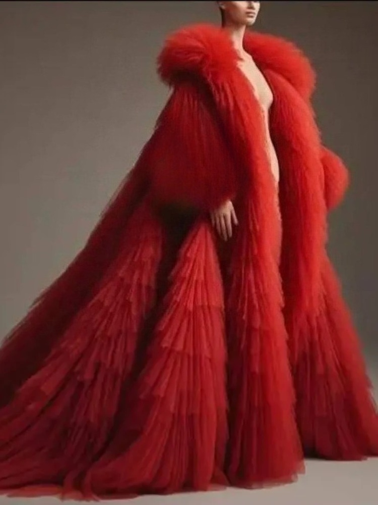 Capa roja esponjosa plisada co - Women'S Red Formal Wear reseña y precio